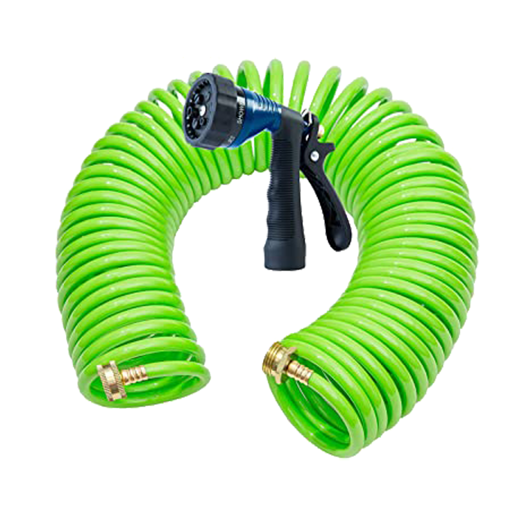 GREEN MOUNT Garden Coil Water Hose 50 ft with Spray Nozzle