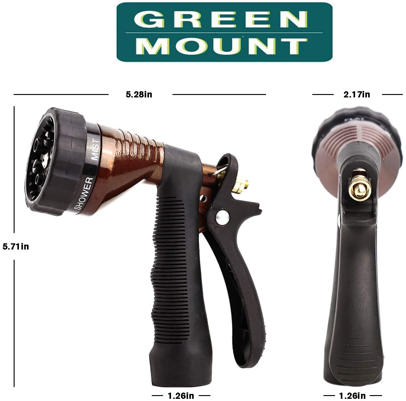 GREEN MOUNT Metal Garden Hose Nozzle with Adjustable Spray Patterns (B