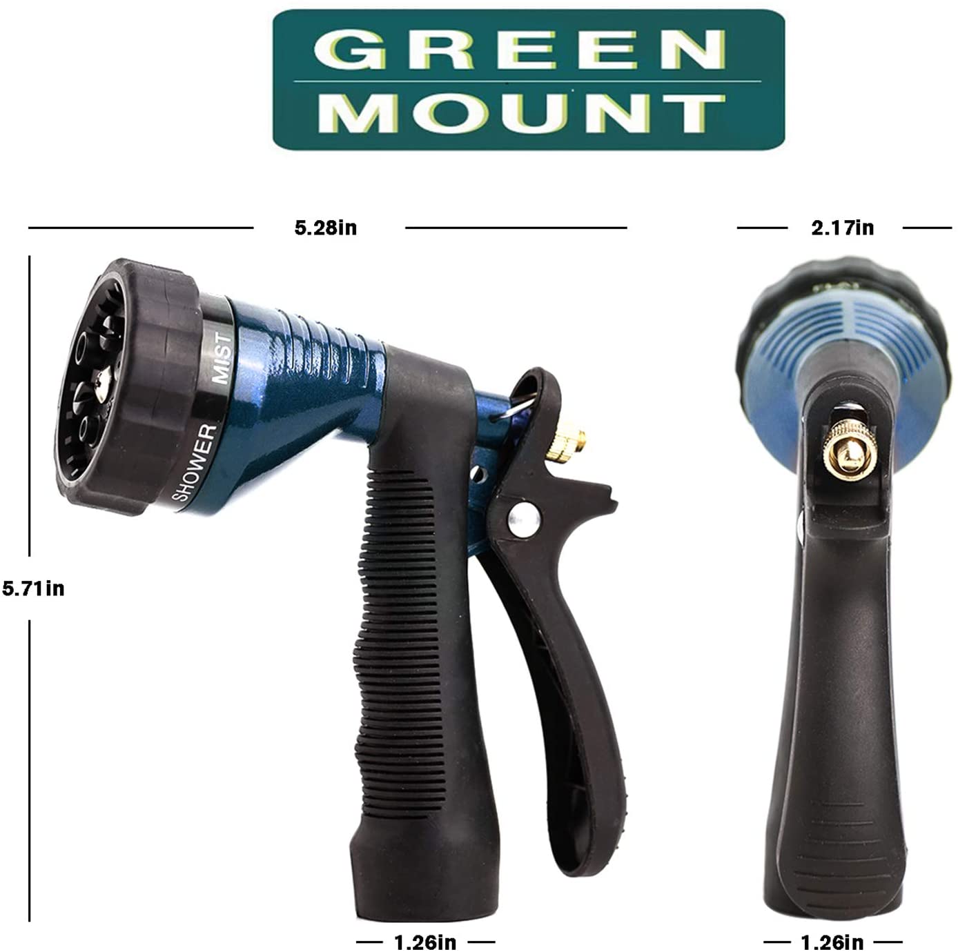 garden hose attachment spray gun nozzle with reservoir GREEN MOUNT Metal Garden Hose Nozzle with Adjustable Spray Patterns (Blue)