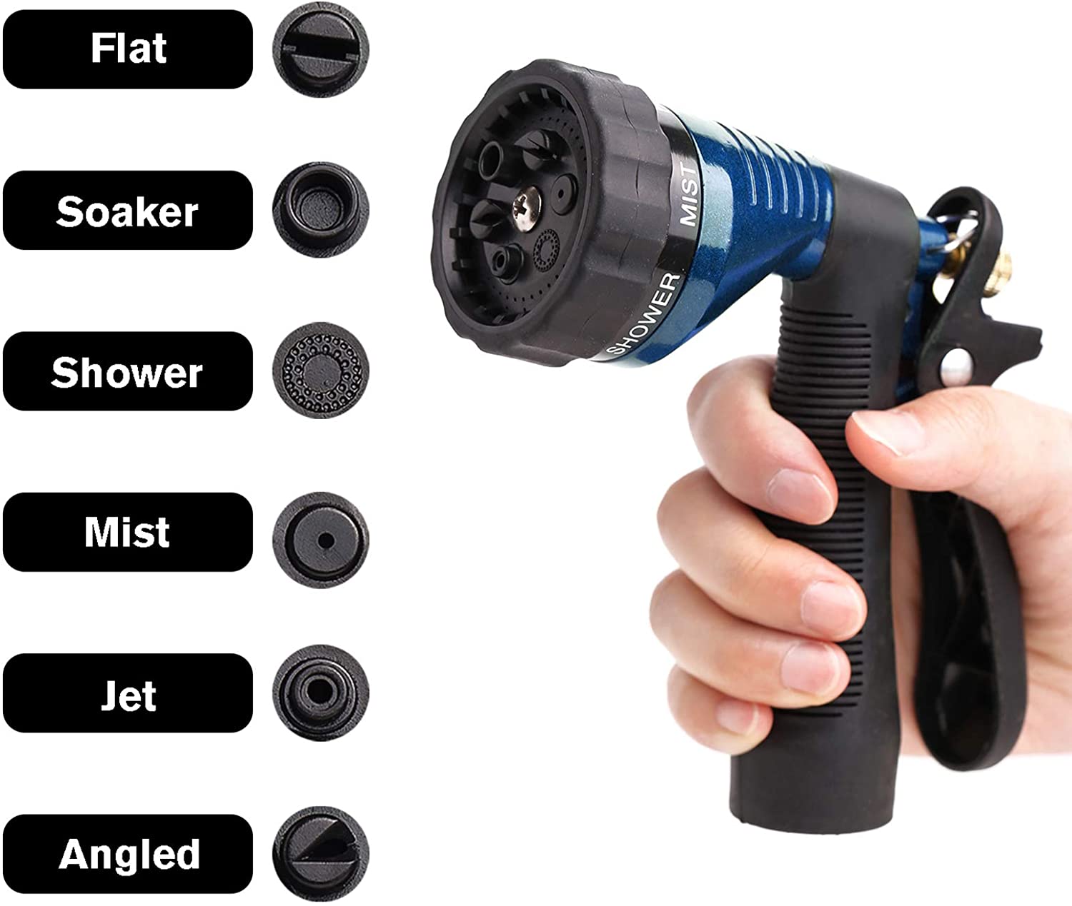 garden hose spray head GREEN MOUNT Metal Garden Hose Nozzle with Adjustable Spray Patterns (Blue)