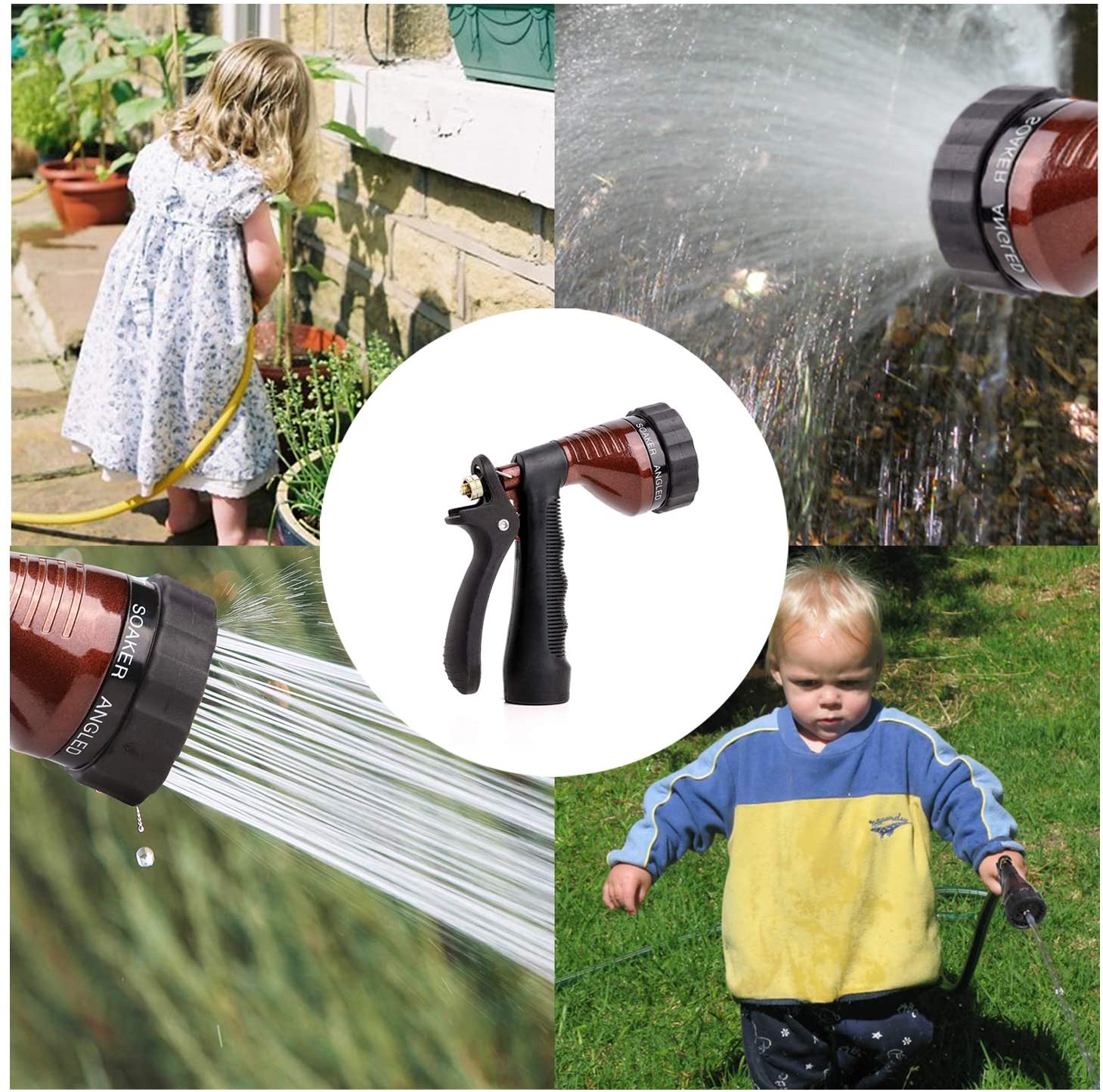 Green Mount Water Hose Nozzle Spray Nozzle, Metal Garden Hose Nozzle with Adjustable Spray Patterns, Perfect for Watering Plants, Washing Cars